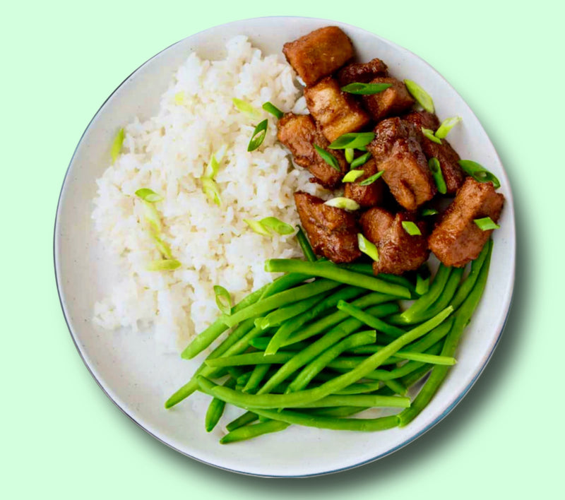 #18 Roast Pork with White Rice and Green Beans
