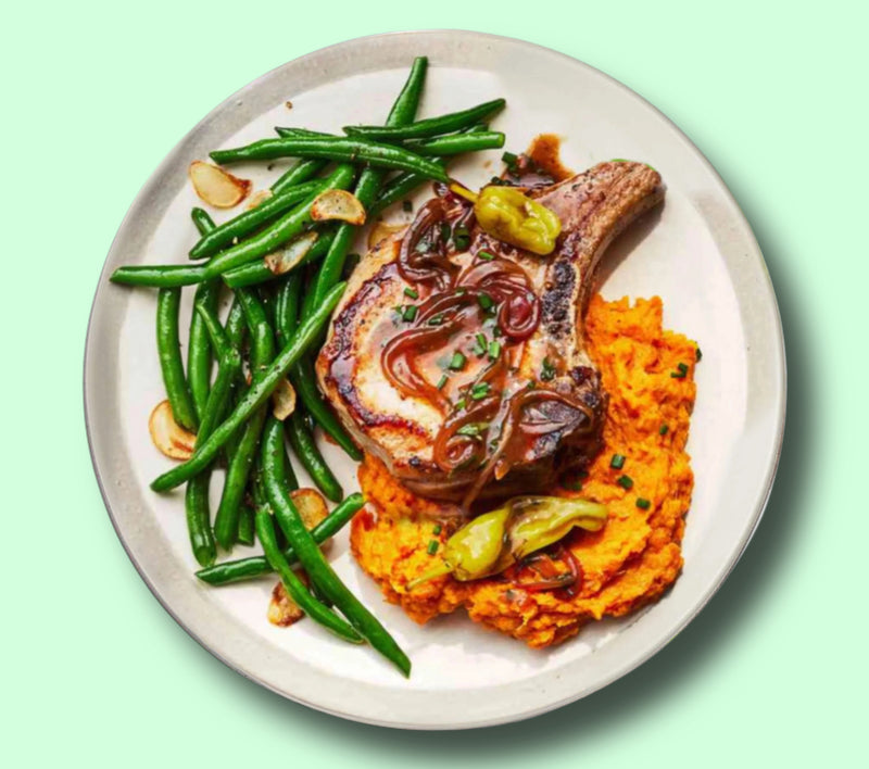 #34 Pork Chops with Mashed Sweet Potatoes & Green Beans