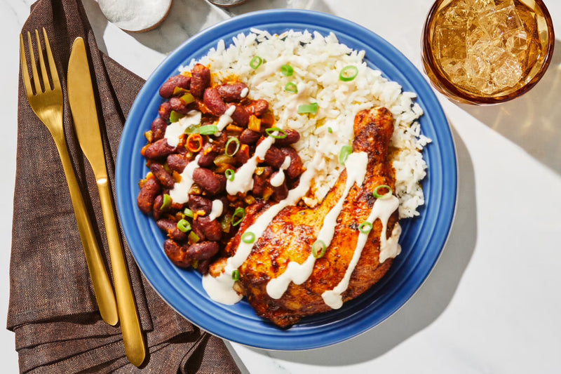 #91 Chicken Quarter with White Rice & Red Beans