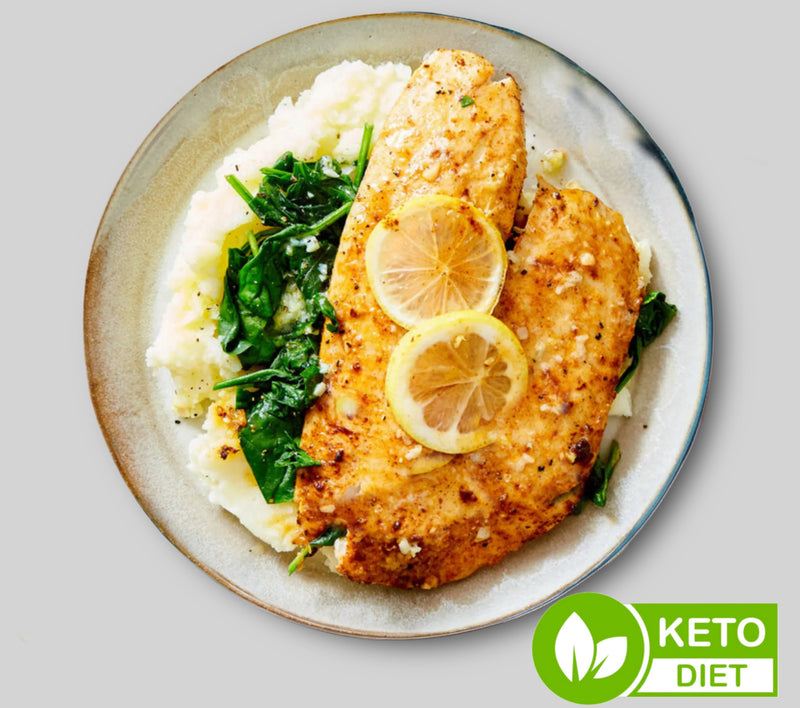 #85 Tilapia Fillet with Mashed Cauliflower & Spinach- keto