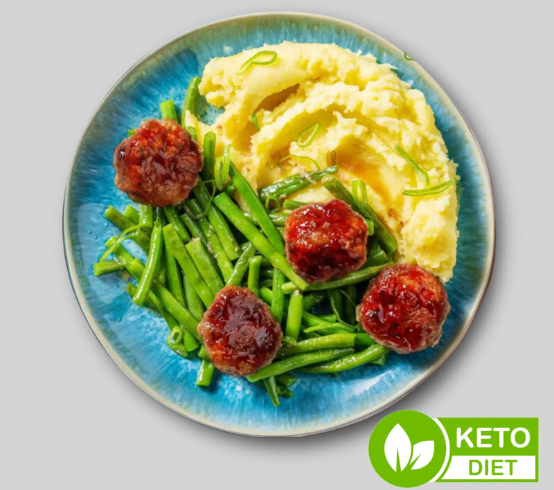 #12 BBQ Chicken Meatballs with Mashed Cauliflower and Green Beans -Keto